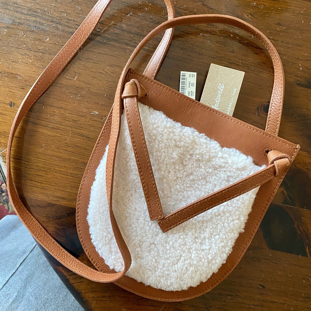Madewell Sherpa & Tan Leather knot Crossbody